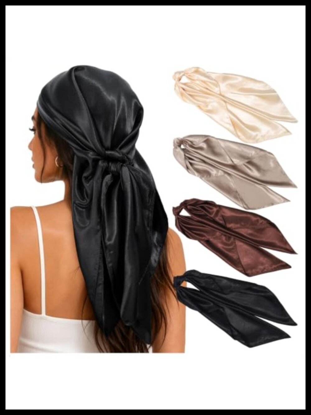 4 Pack 35" Satin Head Scarves Silk-Like Hair Bandanas Wraps Women